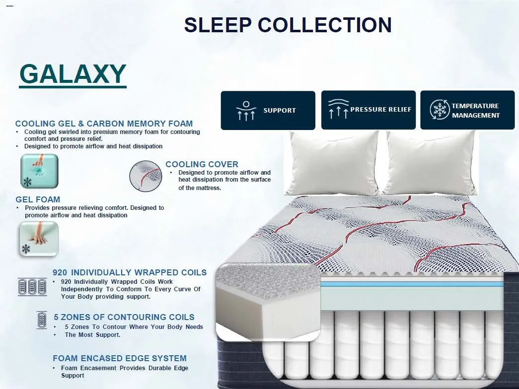 Galaxy sleep collection specification sheet