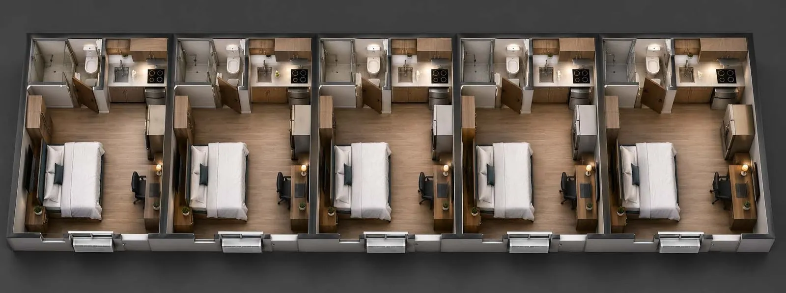 Floor plan of a 5-bed, 5-bath workforce suite